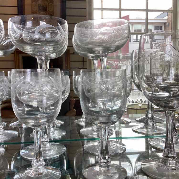 21 Assorted Etched Glasses
