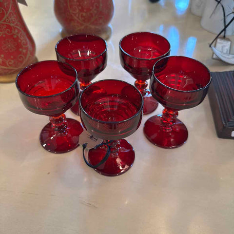 Five Red Cordial Glasses