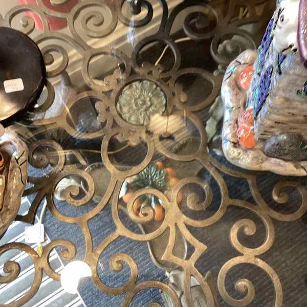 Round Accent Glass Top Table with Scrollwork
