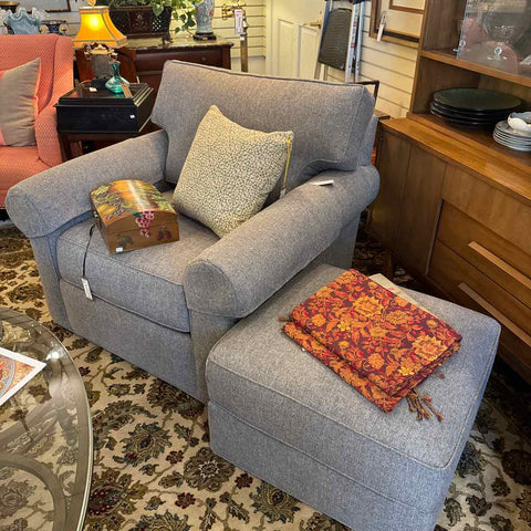 Gray Tweed Club Chair & Ottoman (Ethan Allen)