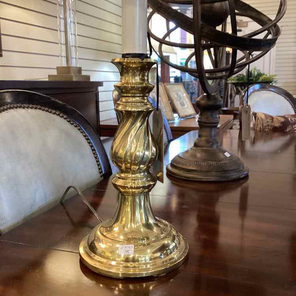 Brass Candlestick Lamp with Navy Shade