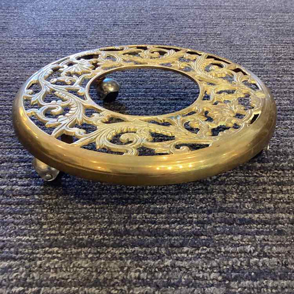 Antique Brass Plant Stand on Wheels