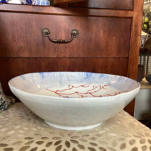 Ceramic Italian Bowl w/Lt. Blue  Rim