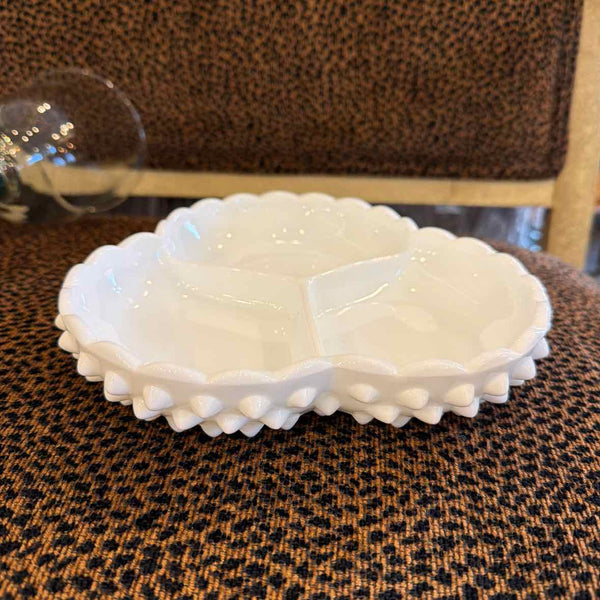 Fenton Hobnail Milk Glass 3 Section Dish