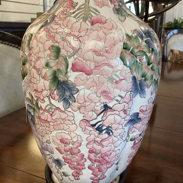 Pink And Blue Asian Vase On Stand