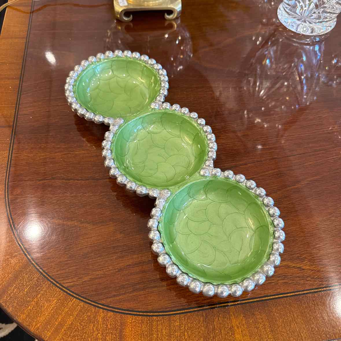 Green Enamel Three Section Tray