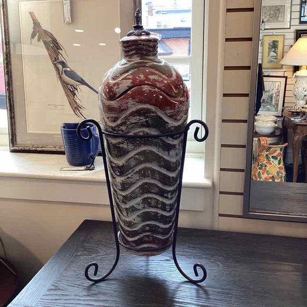 Pair of Glazed Pottery Urns on Stands