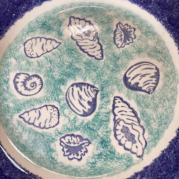 Round Plate Blue with Shells