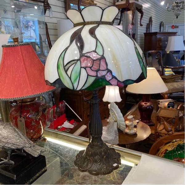 Pink/Green/Ivory Stained Glass Lamp