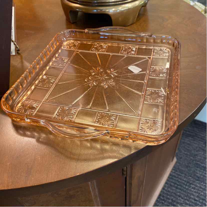 Vintage Pink Glass Cake Plate