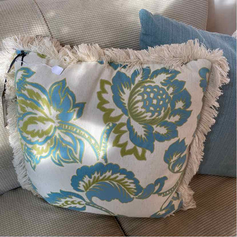 Cream &  Aqua Floral Pillow
